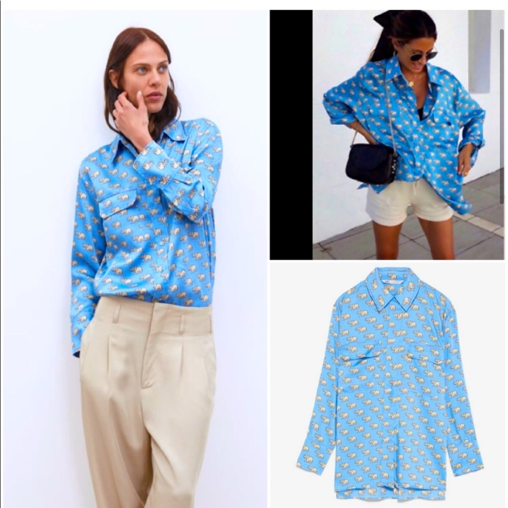 Zara elephant print blouse, satin.